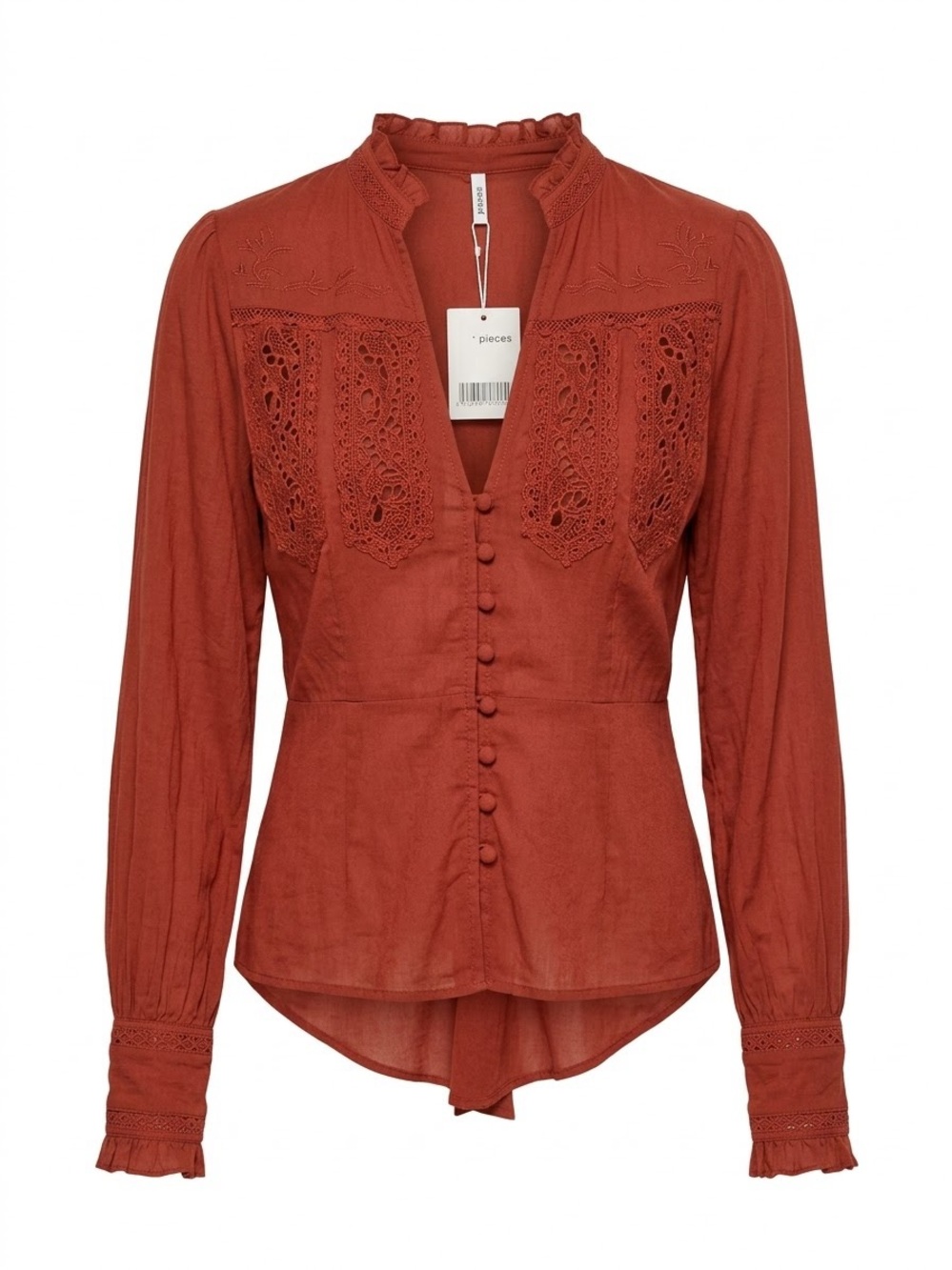 Free People Sienna Eyelet Lace-Trim Button Front Blouse